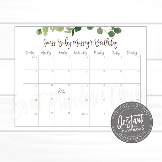guess the due date calendar template free 19