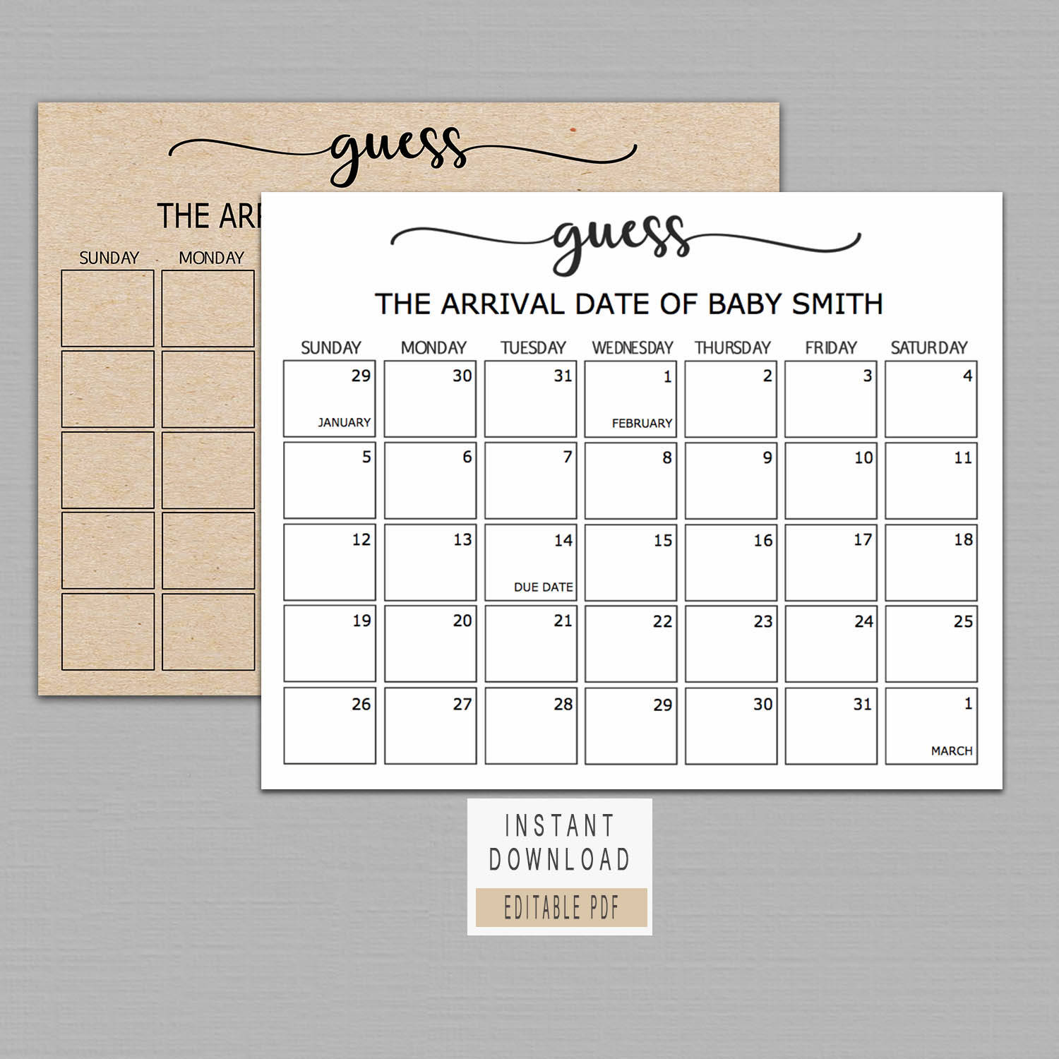 guess the due date calendar template free 20