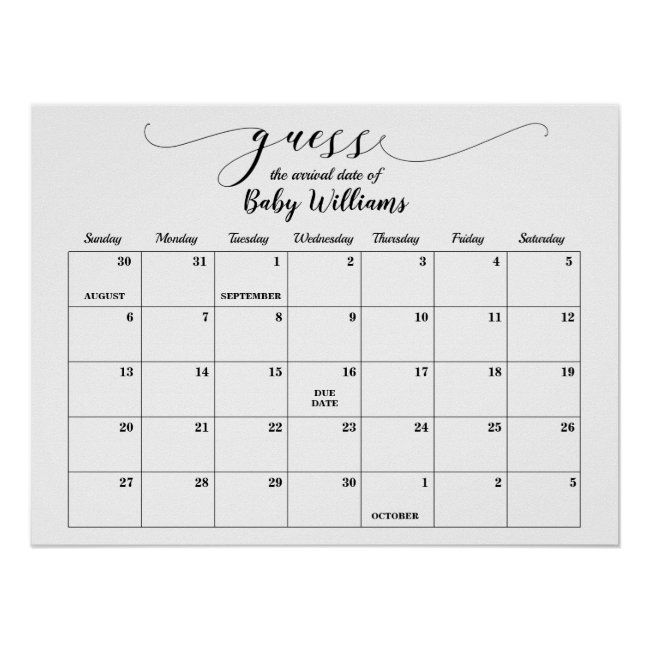 guess the due date calendar template free 30