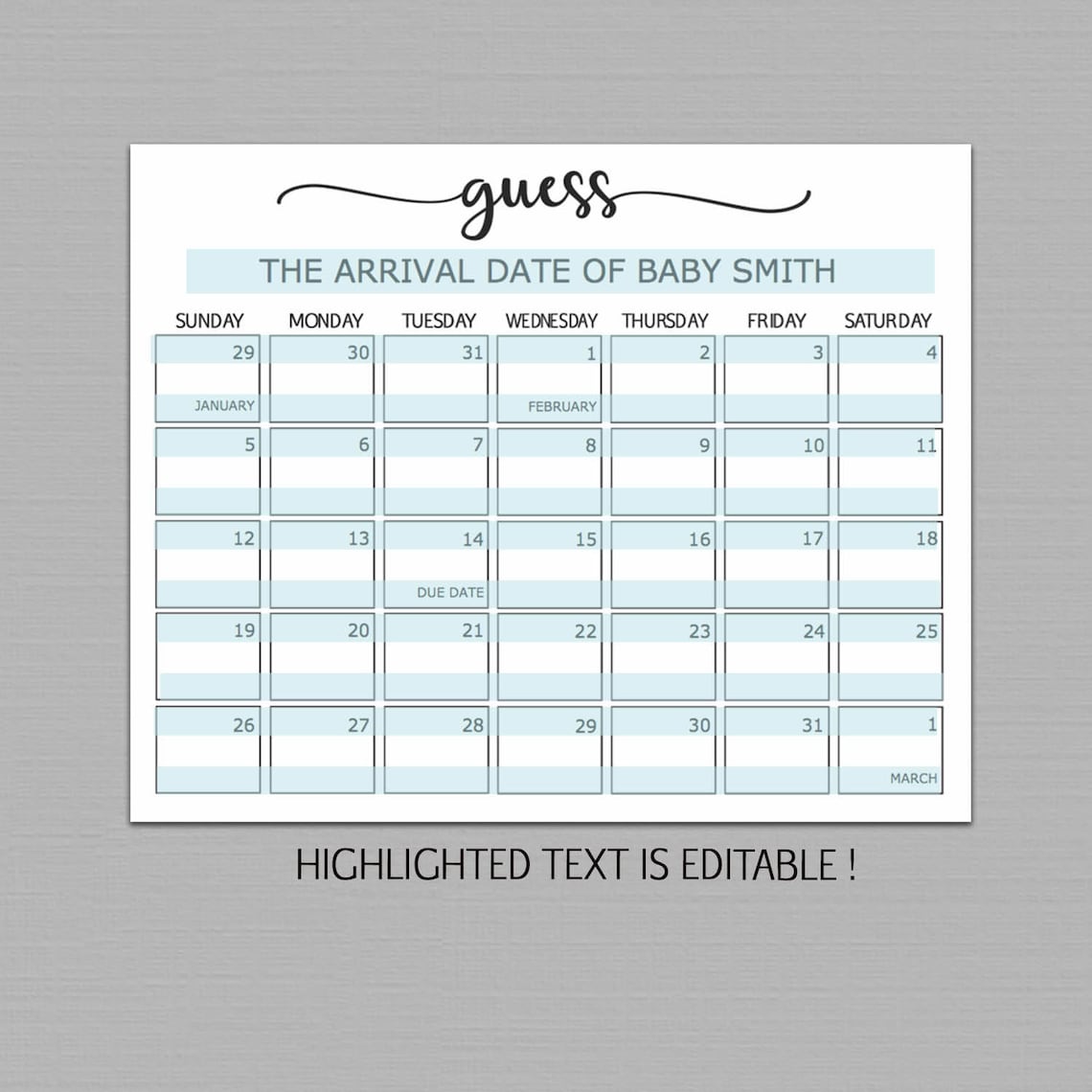 guess the due date calendar template free 31