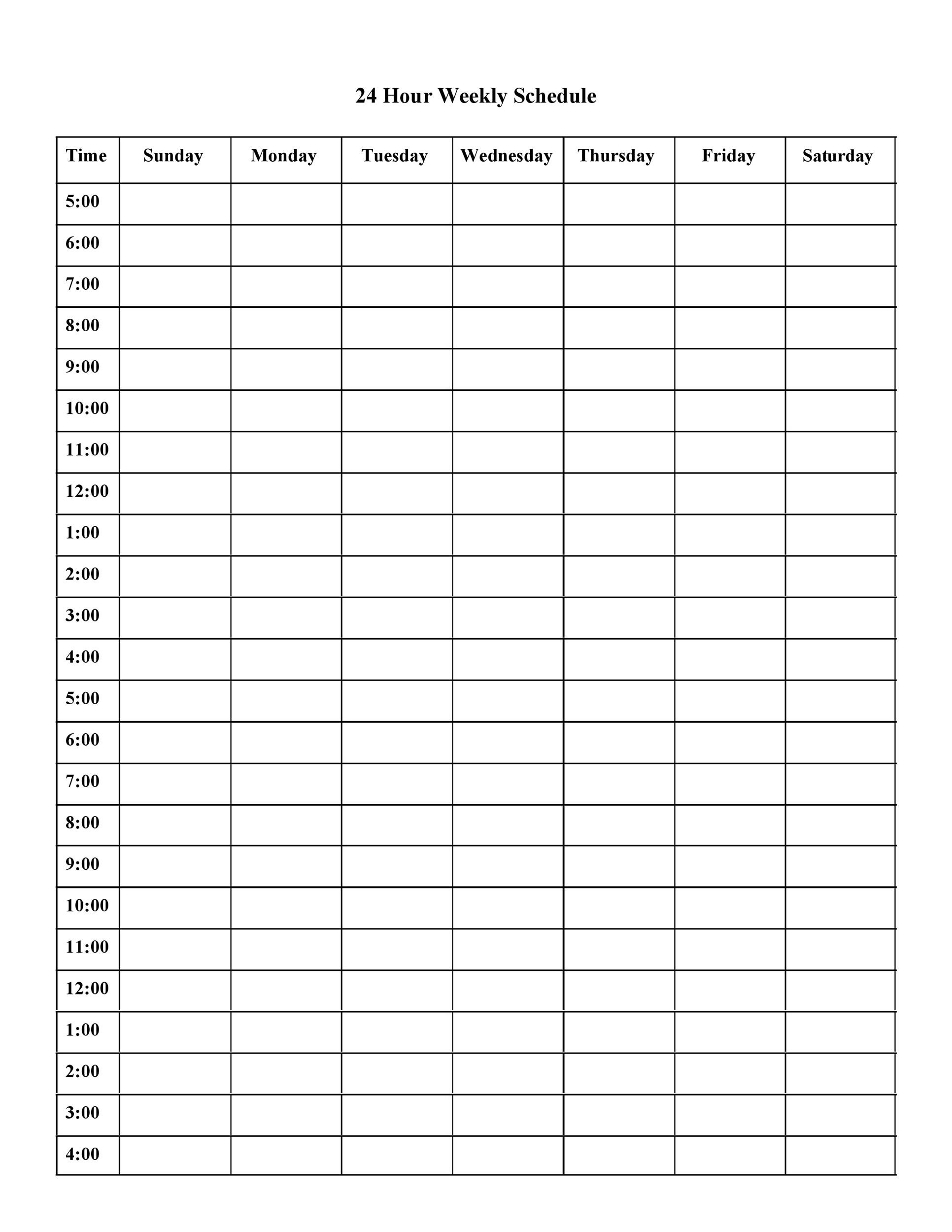 printable daily hourly schedule template 1