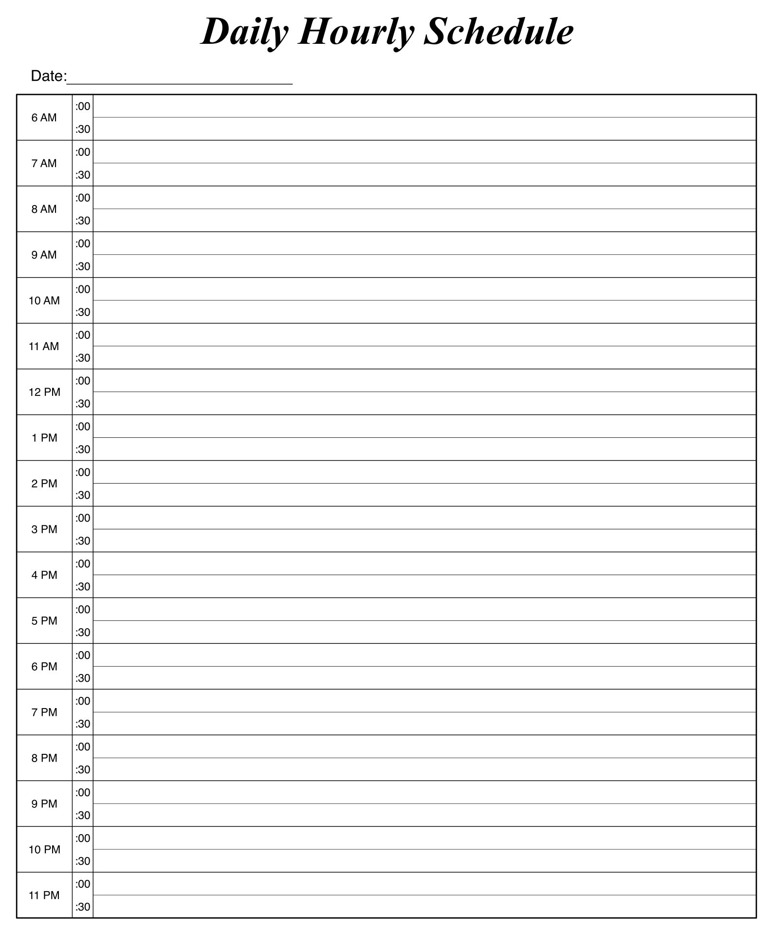 printable daily hourly schedule template 10