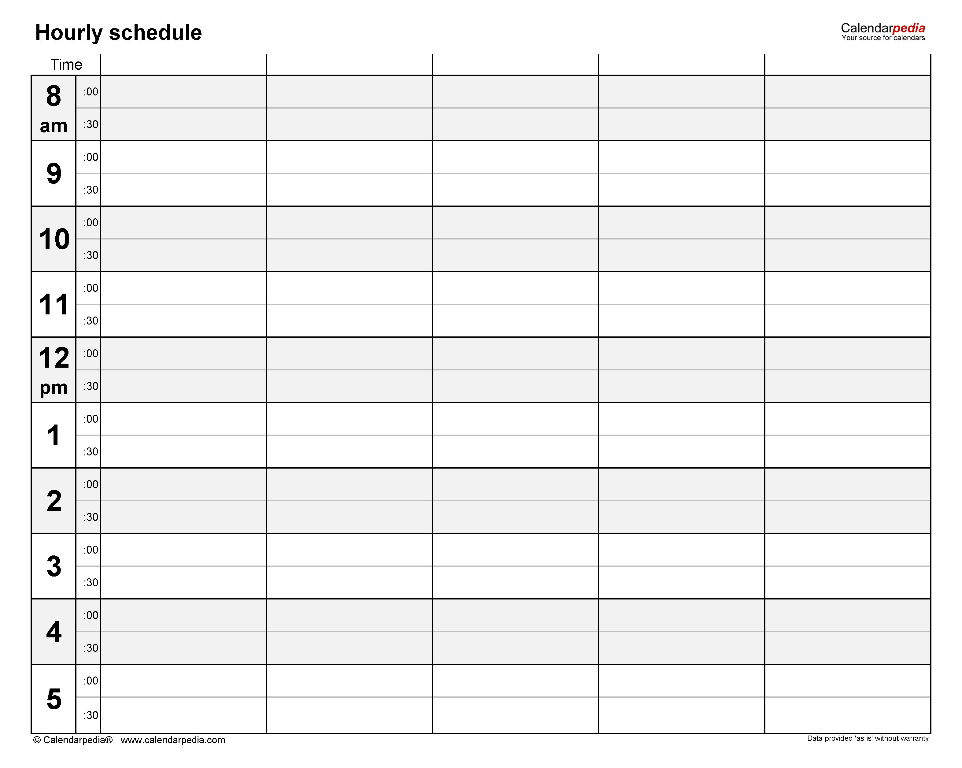printable daily hourly schedule template 12