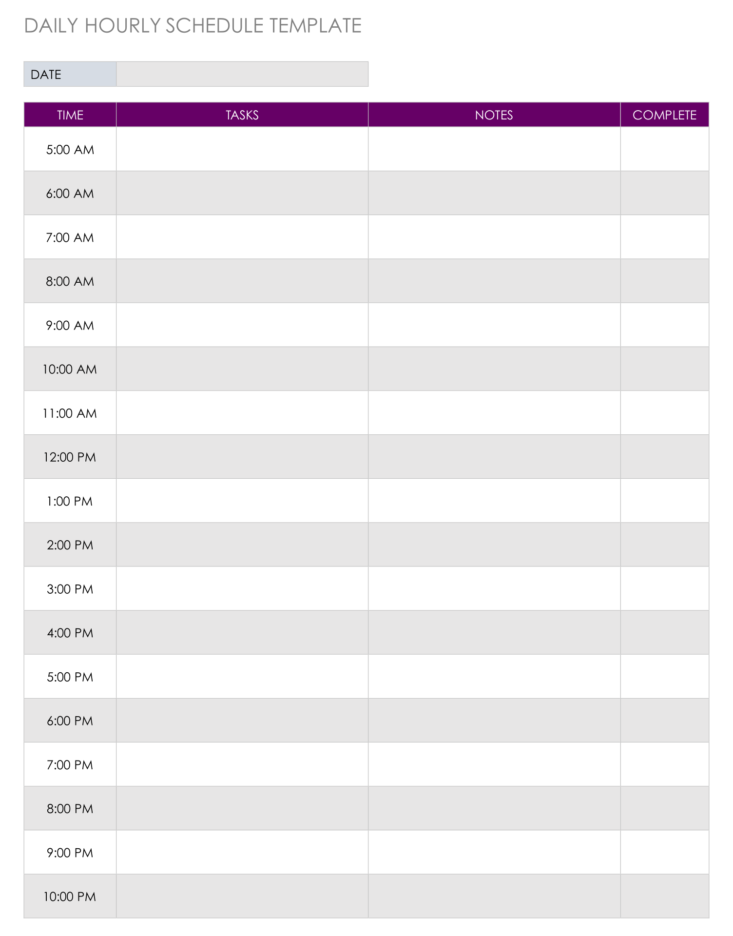 printable daily hourly schedule template 45