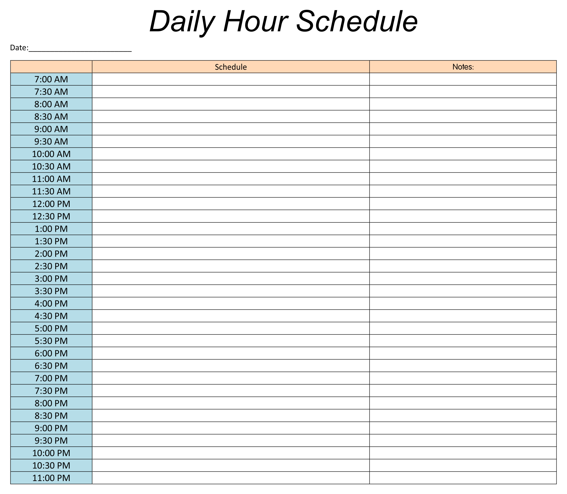 printable daily hourly schedule template 47