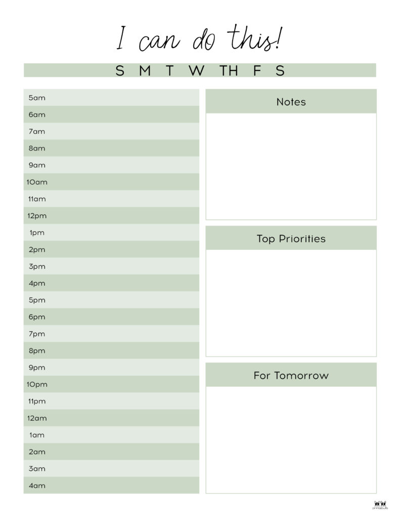 printable daily hourly schedule template 5