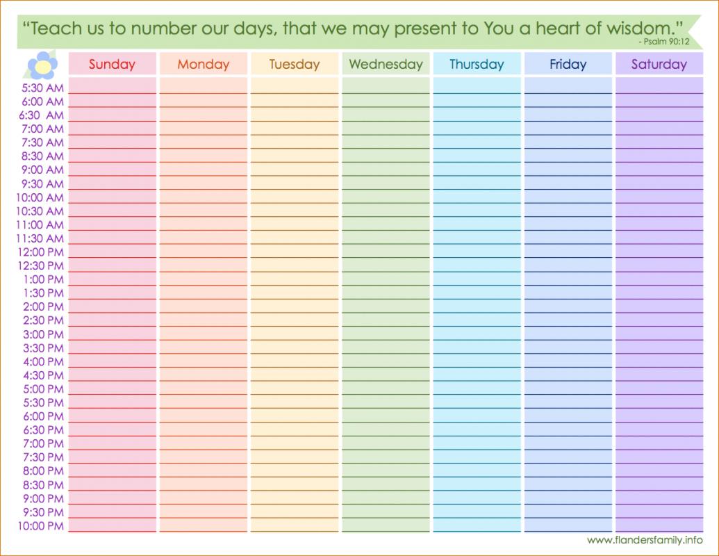 printable daily hourly schedule template 6
