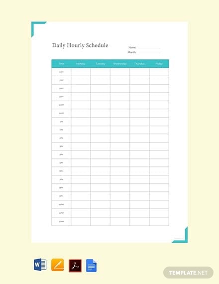 printable daily hourly schedule template 67