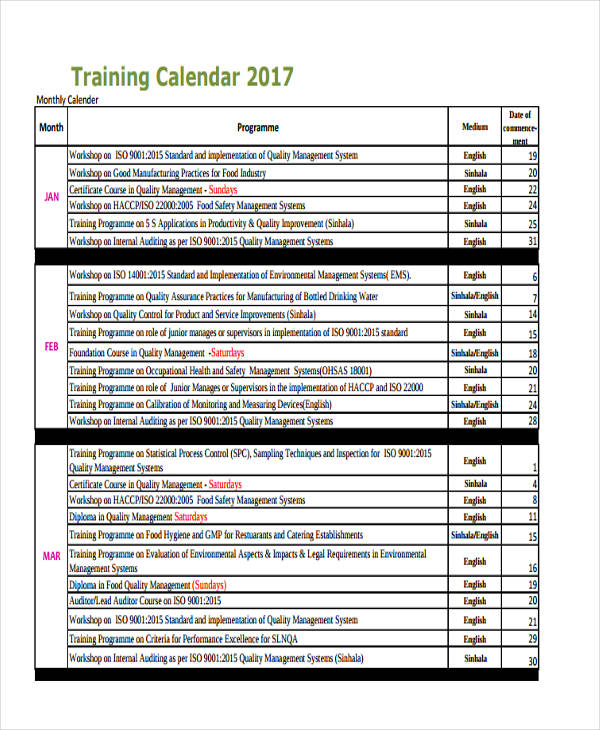 yearly training calendar template 28