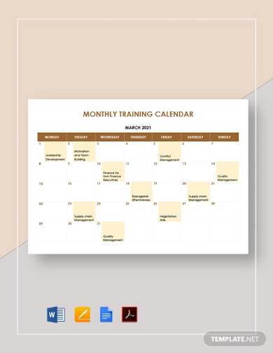 yearly training calendar template 30