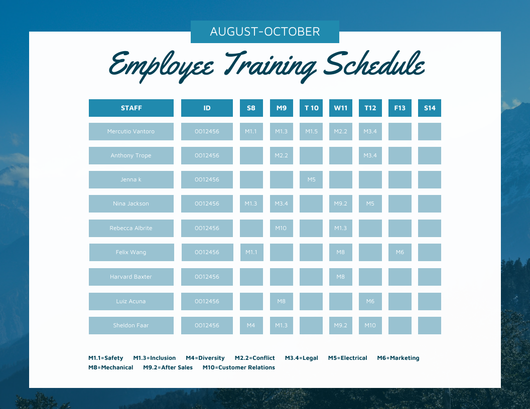 yearly training calendar template 52