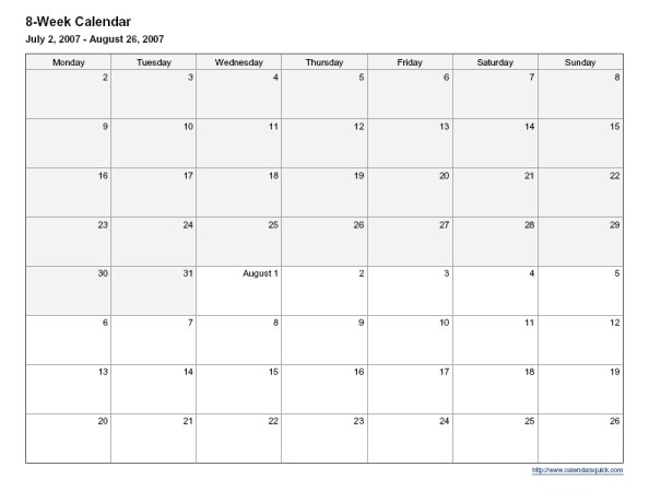 8 week calendar template printable 19