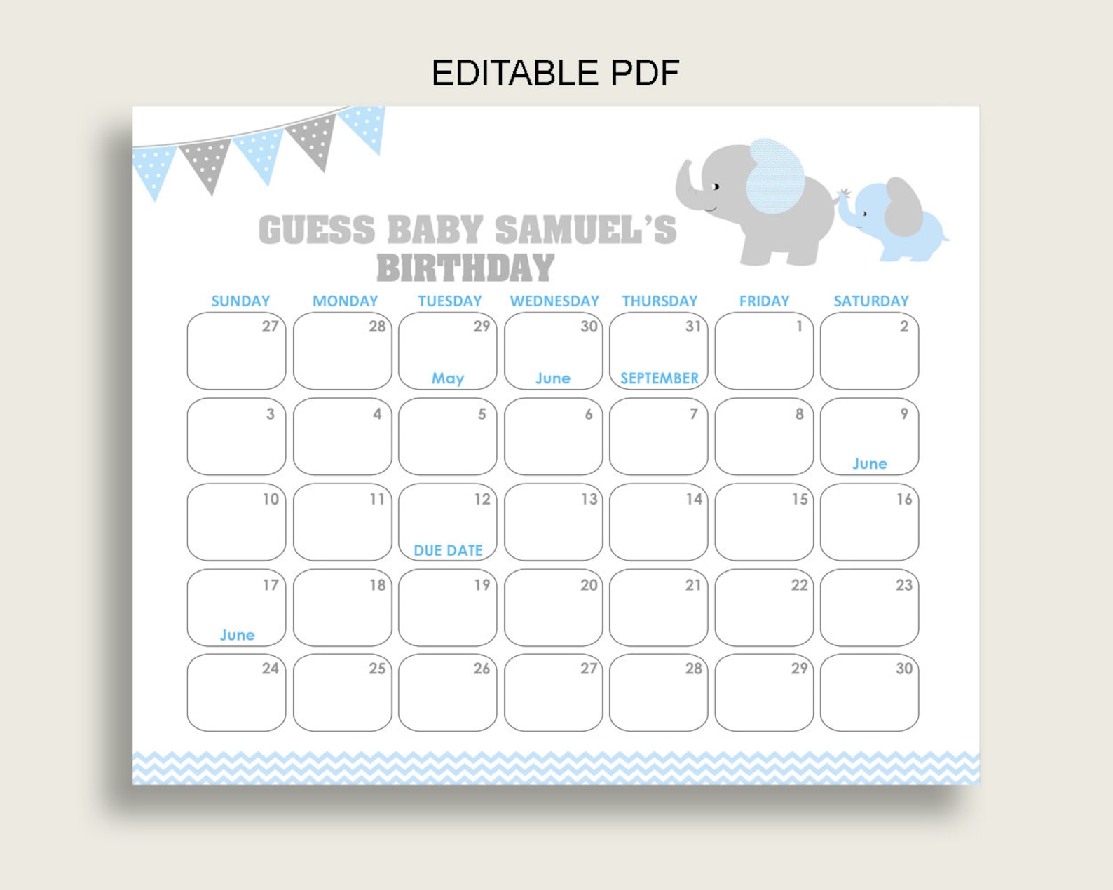 babies due date guess large print out 10