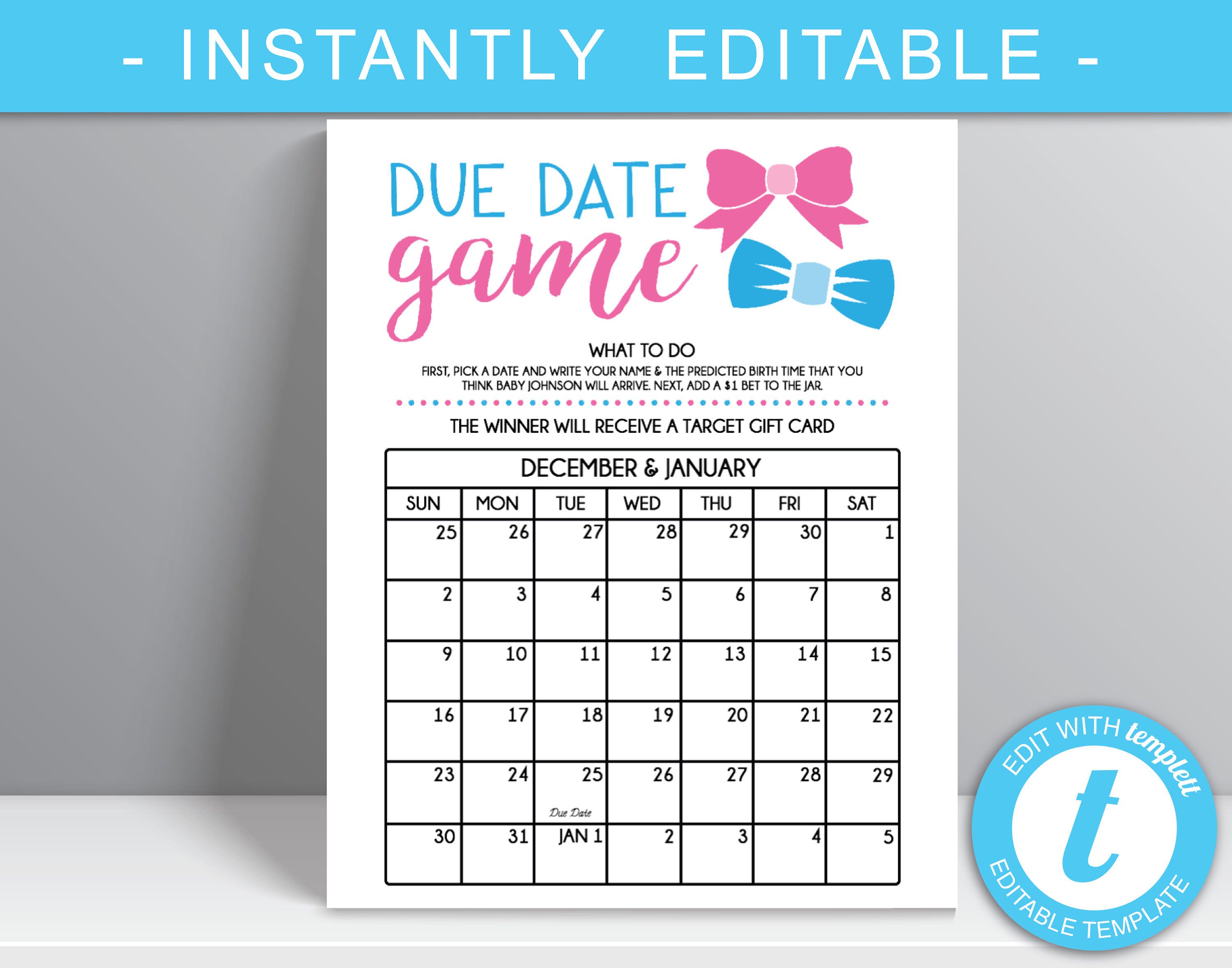 babies due date guess large print out 20