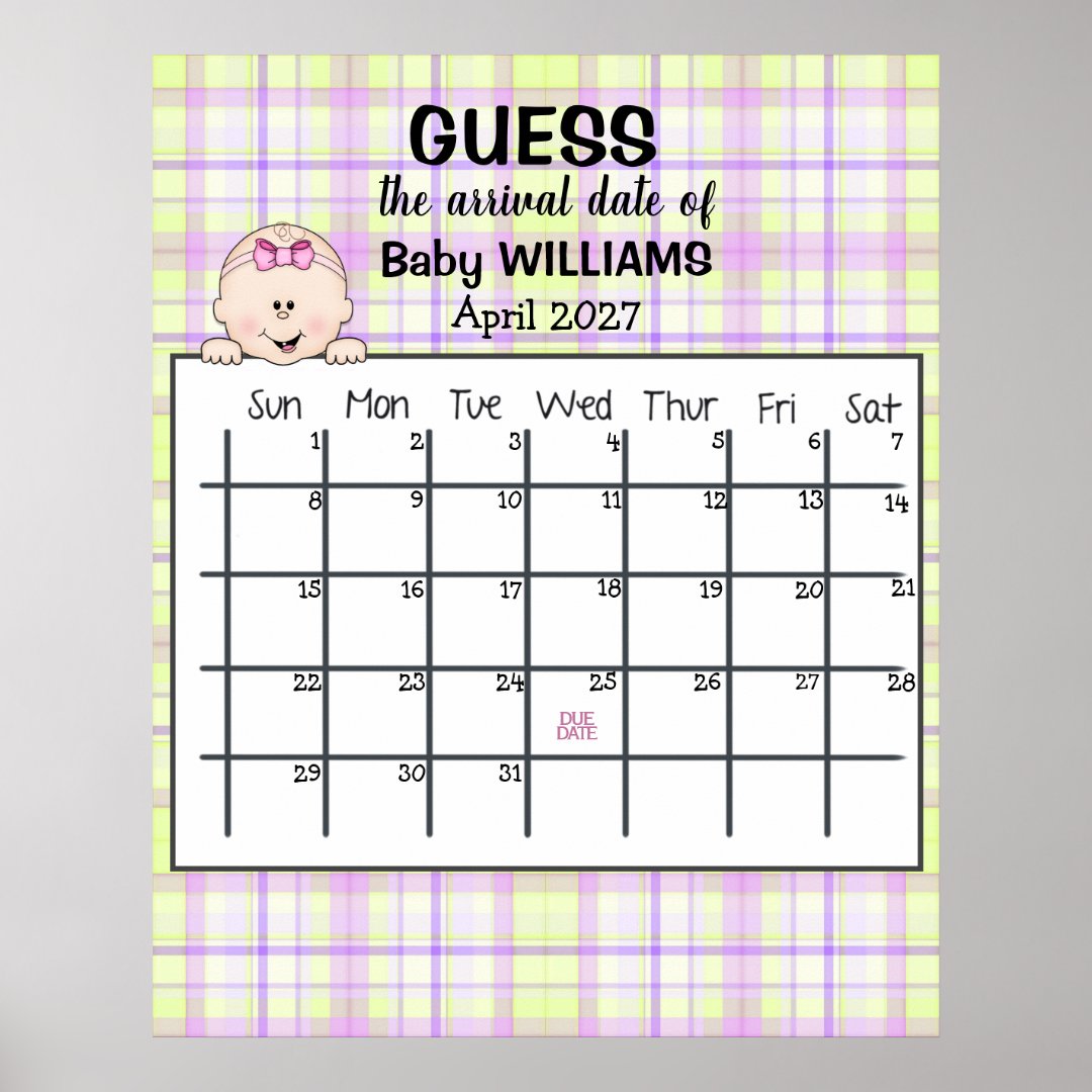 babies due date guess large print out 25