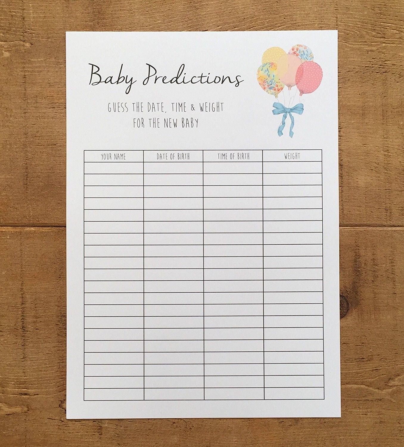 babies due date guess large print out 44