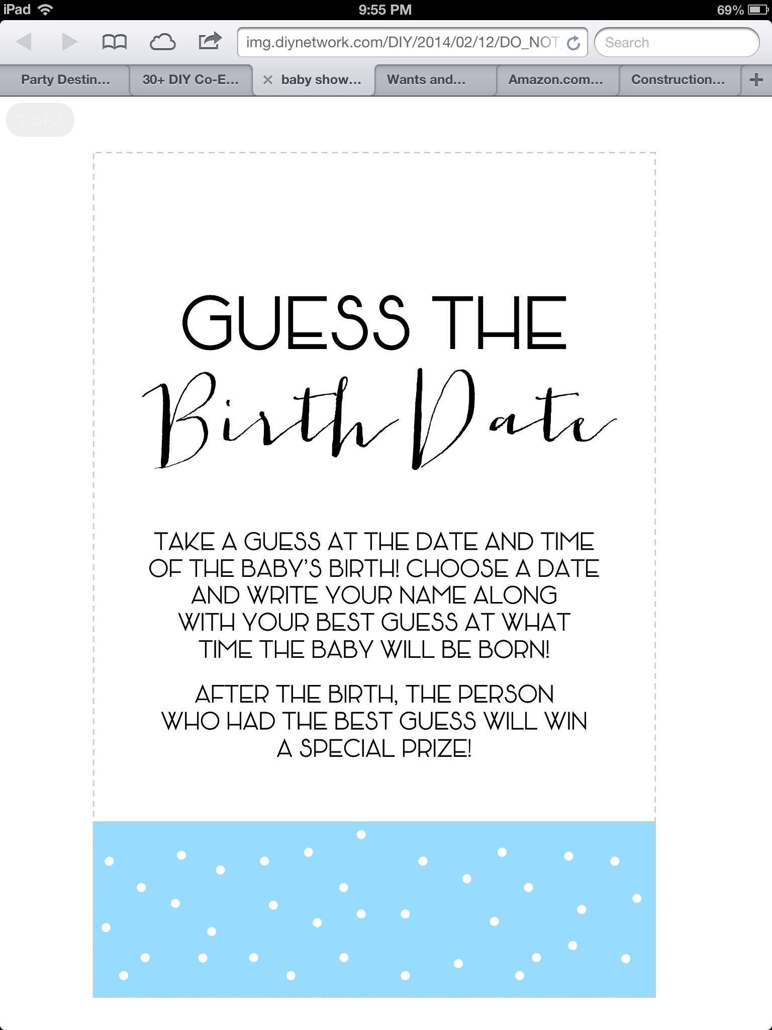 babies due date guess large print out 55