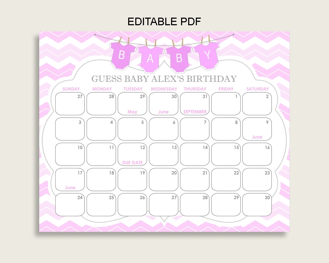 babies due date guess large print out 60