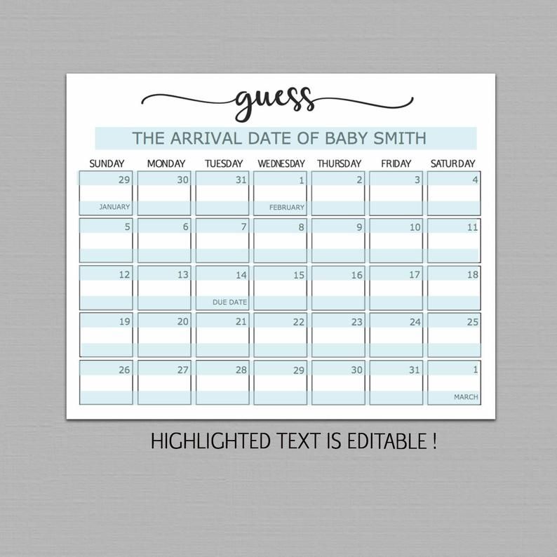 babies due date guess large print out 61