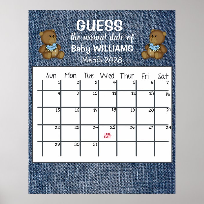 babies due date guess large print out 62