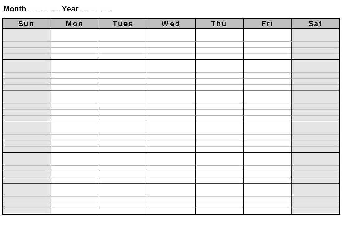 blank lined monthly calendar template 12