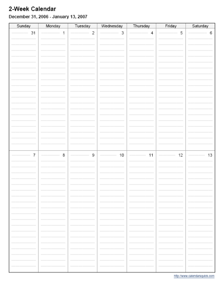 blank printable two week calendar 18