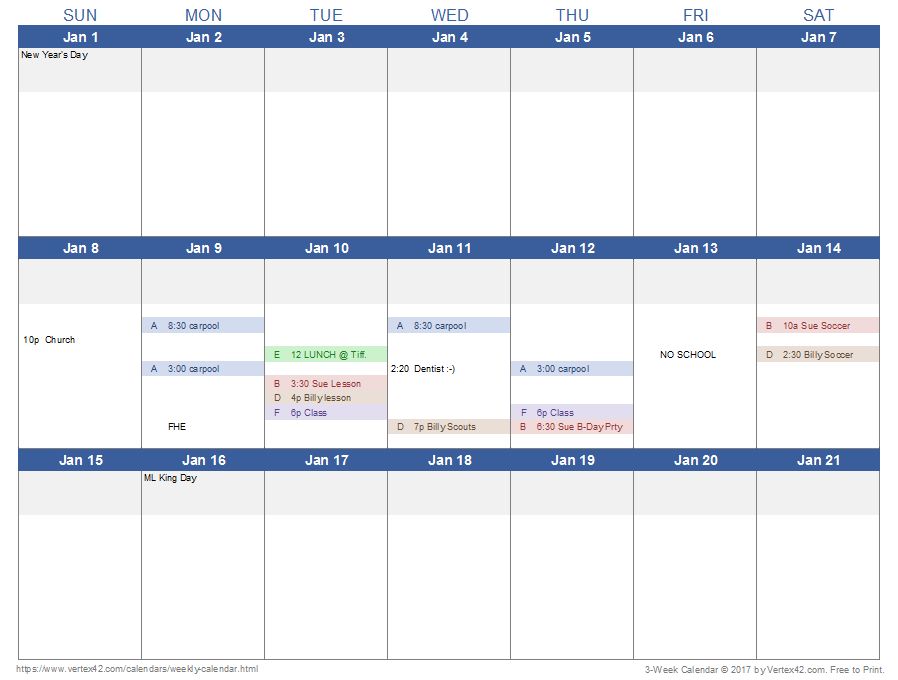 calendar for the next 2 weeks 42