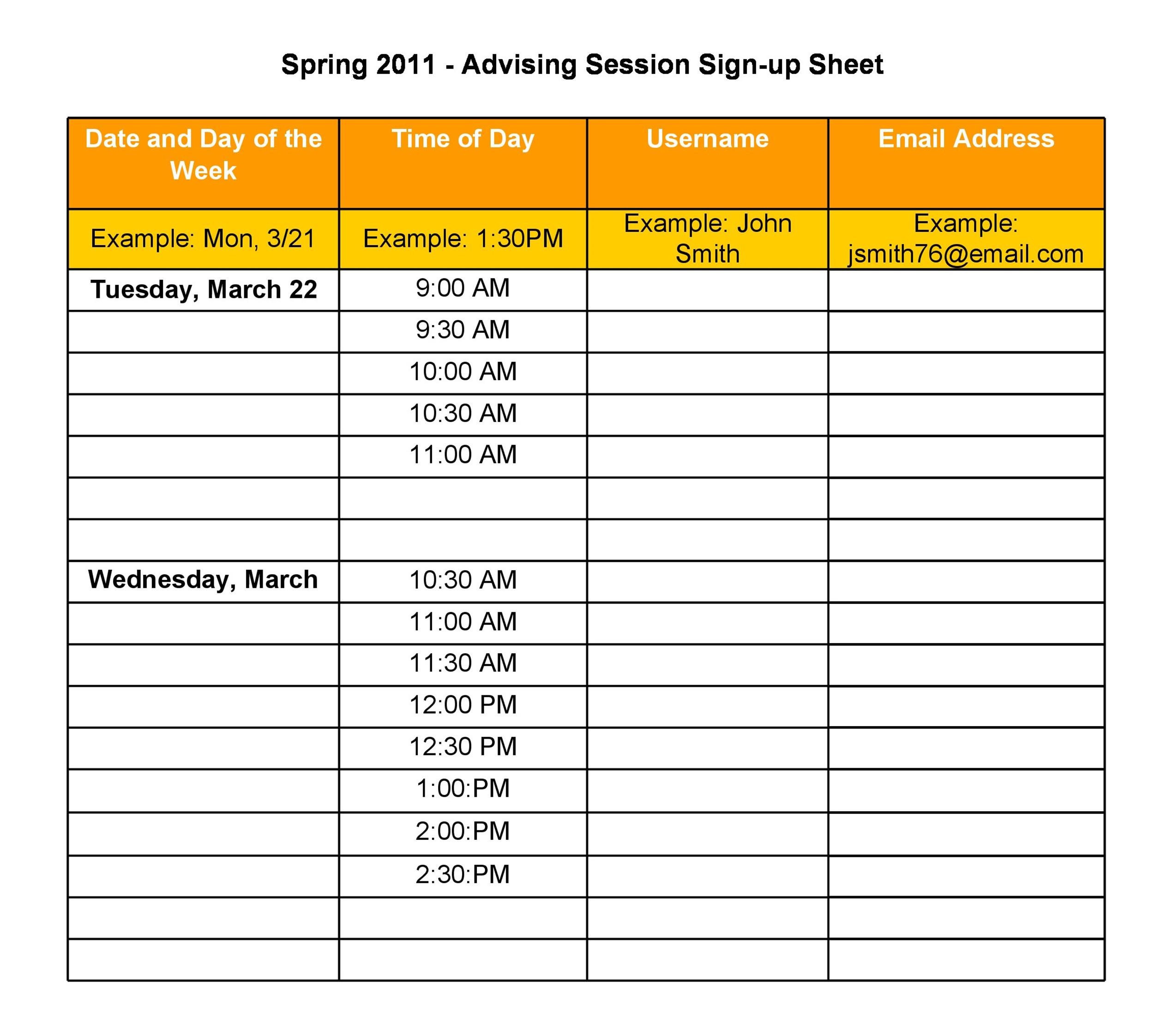 calendar sign up sheet template 36