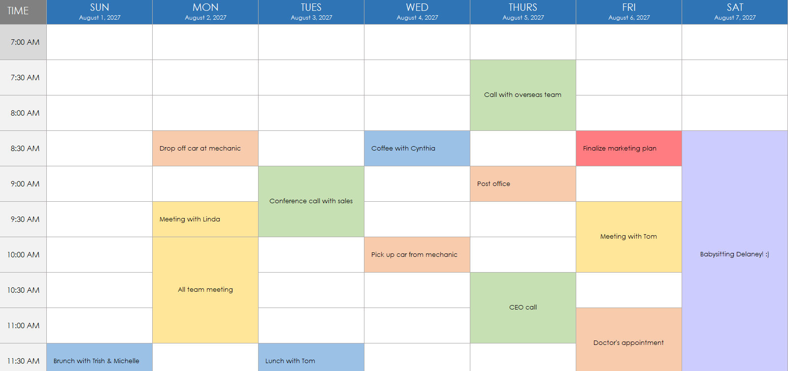 color coded schedule template 38