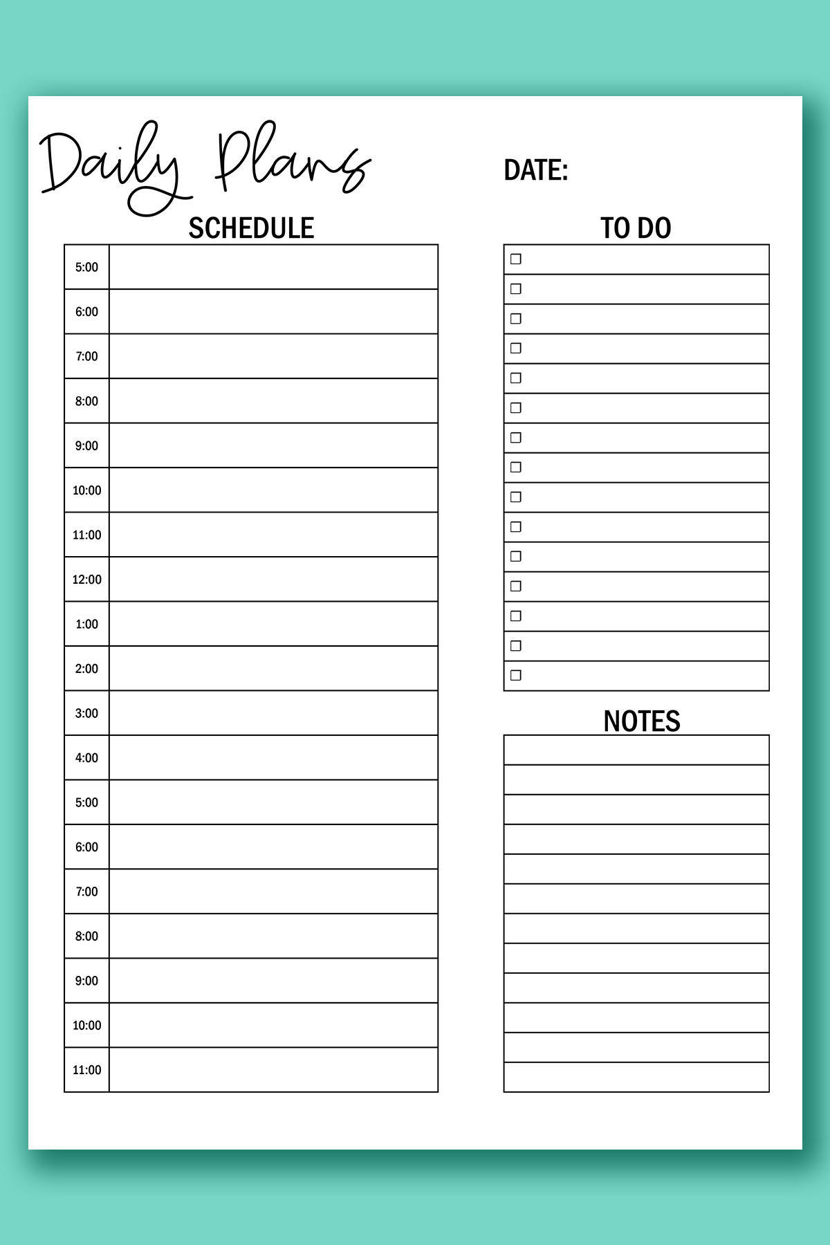 daily calendar with hours printable 22