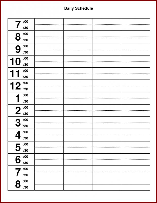 daily calendar with hours printable 24