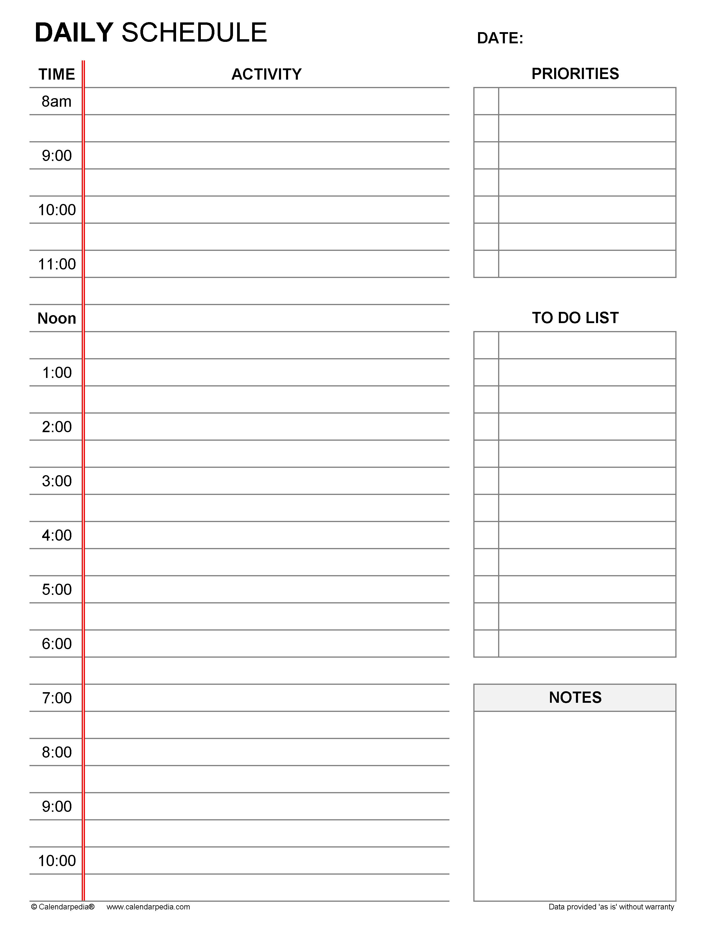 daily calendar with hours printable 27