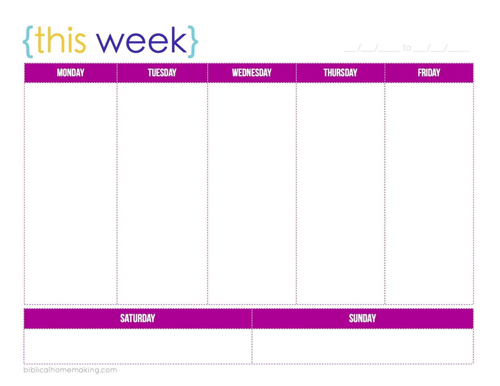 monday to friday blank kids schedule 24