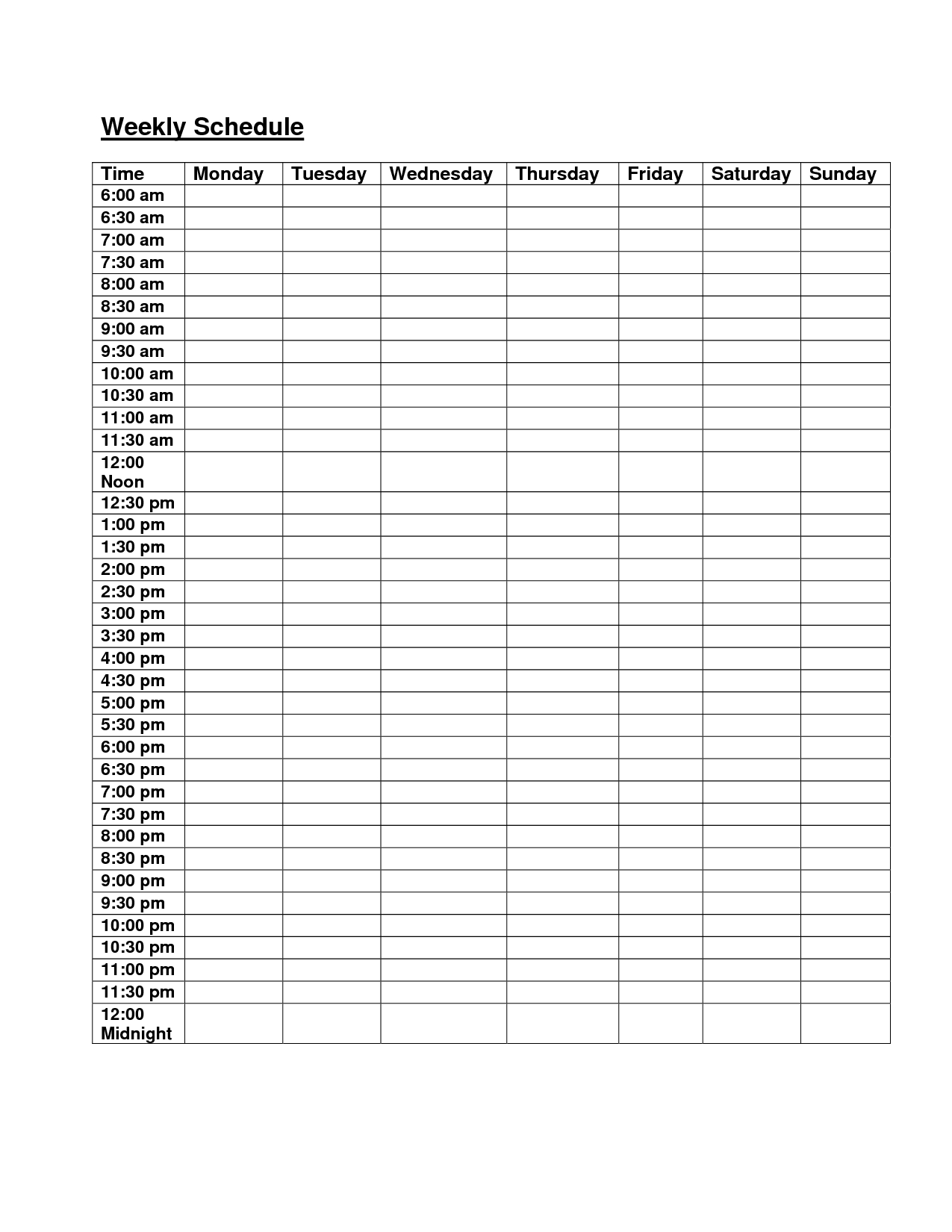 monday to friday blank kids schedule 33