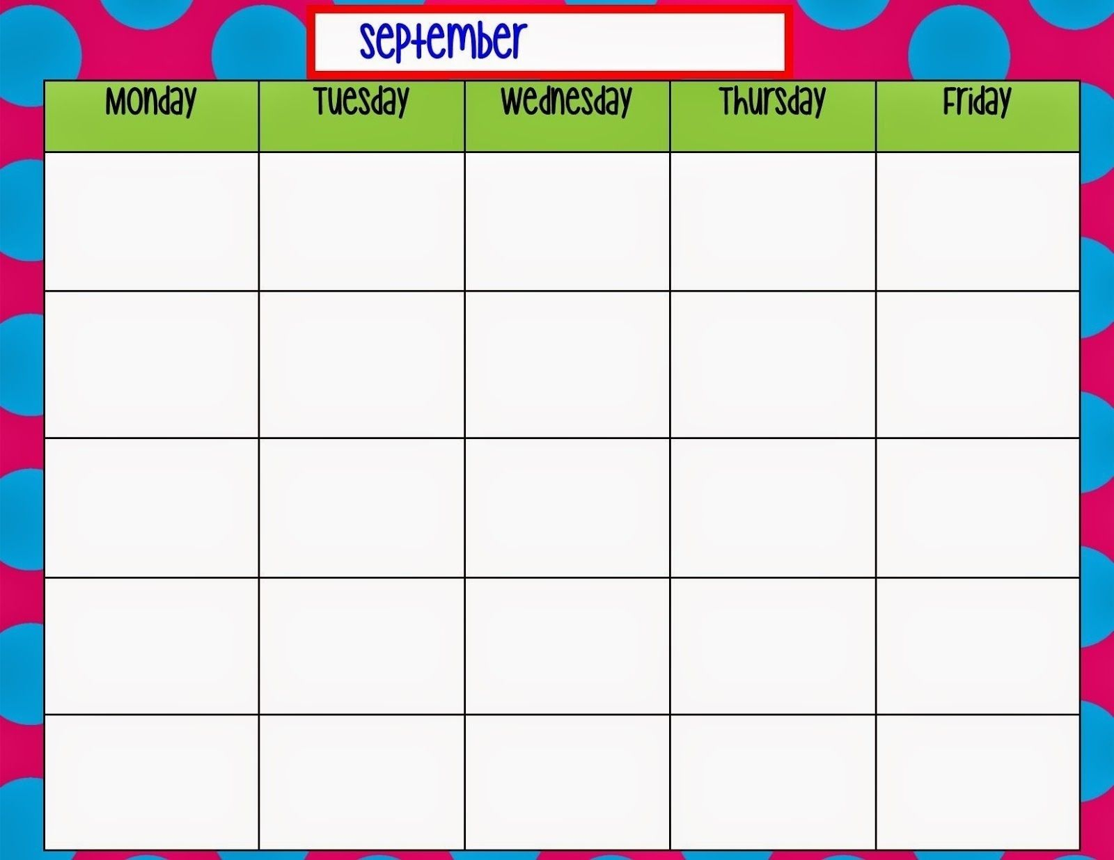 monday to friday blank kids schedule 5