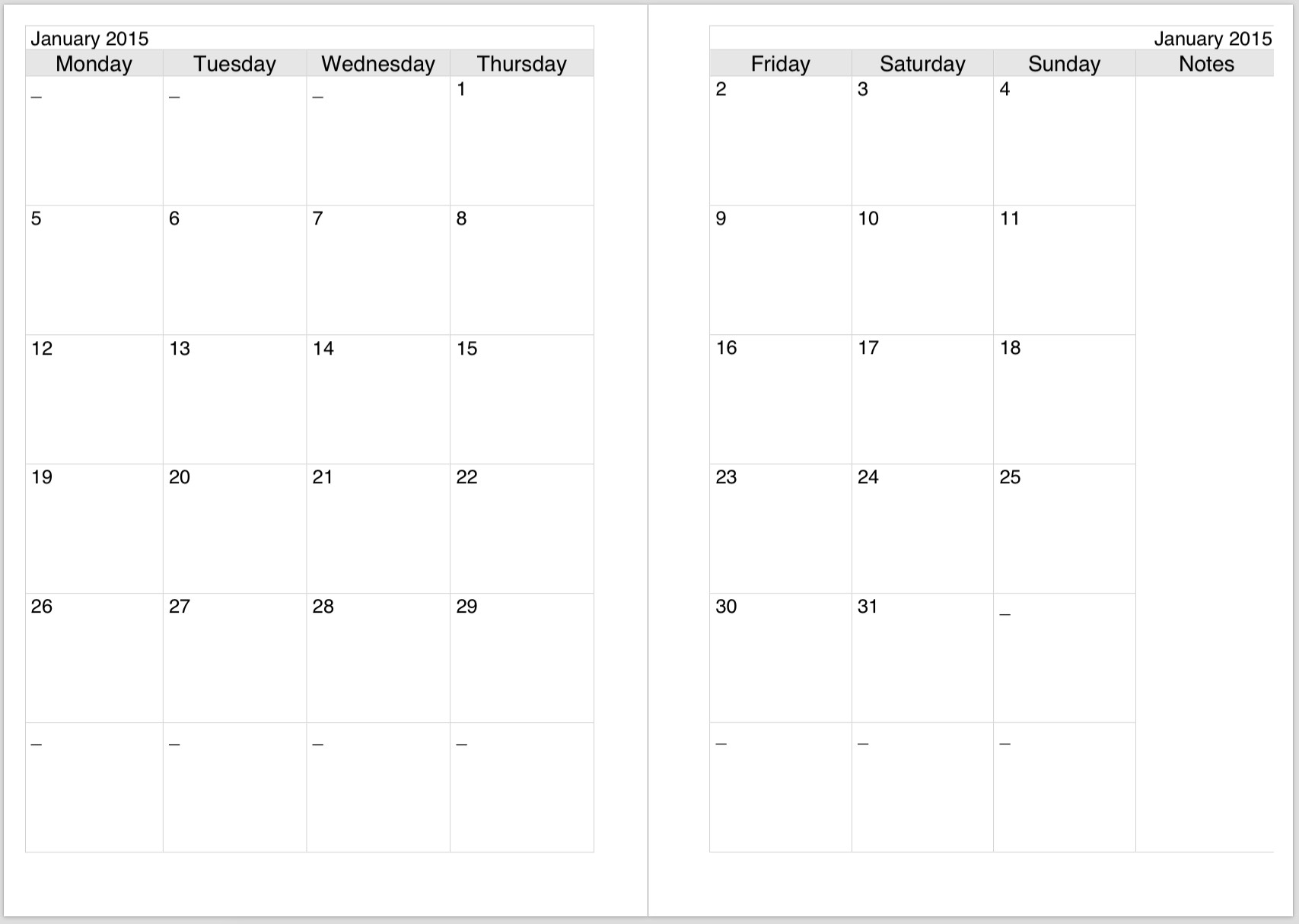 2 page monthly calendar template 2
