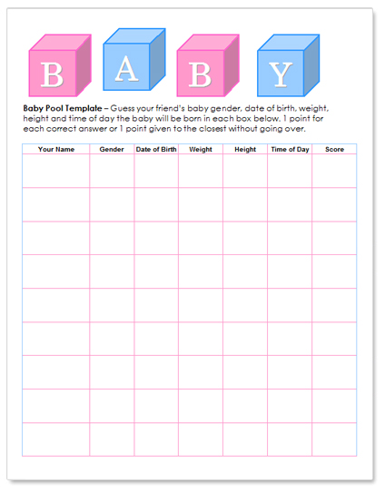 baby betting pool template printable 2