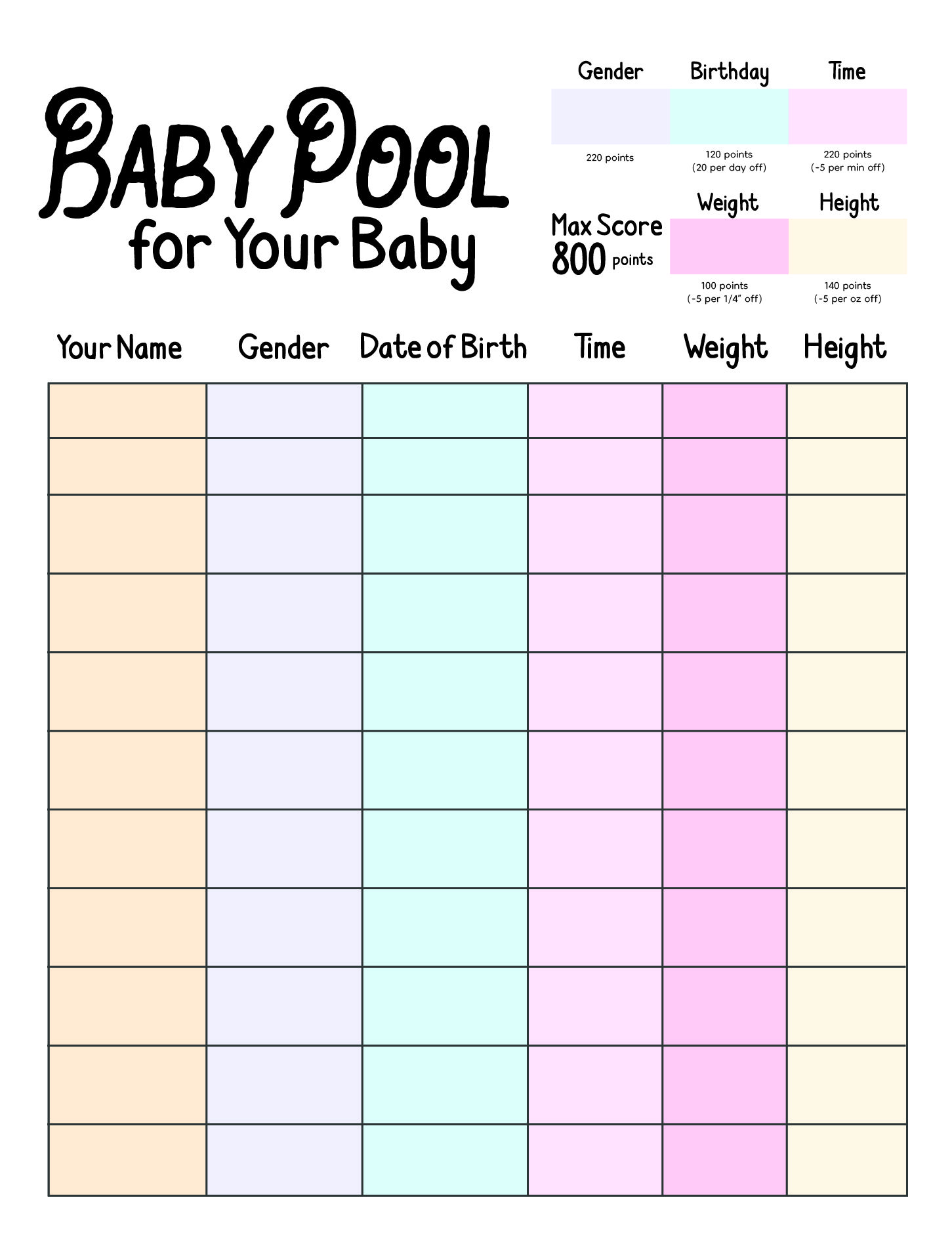 baby betting pool template printable 20