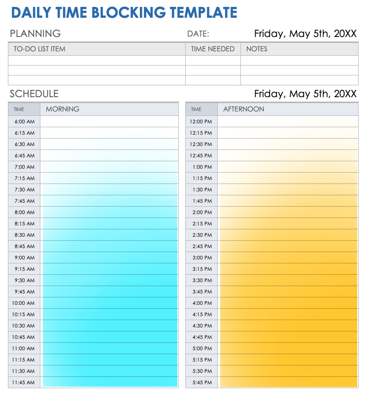 black calendar template for blocking time in a day 12