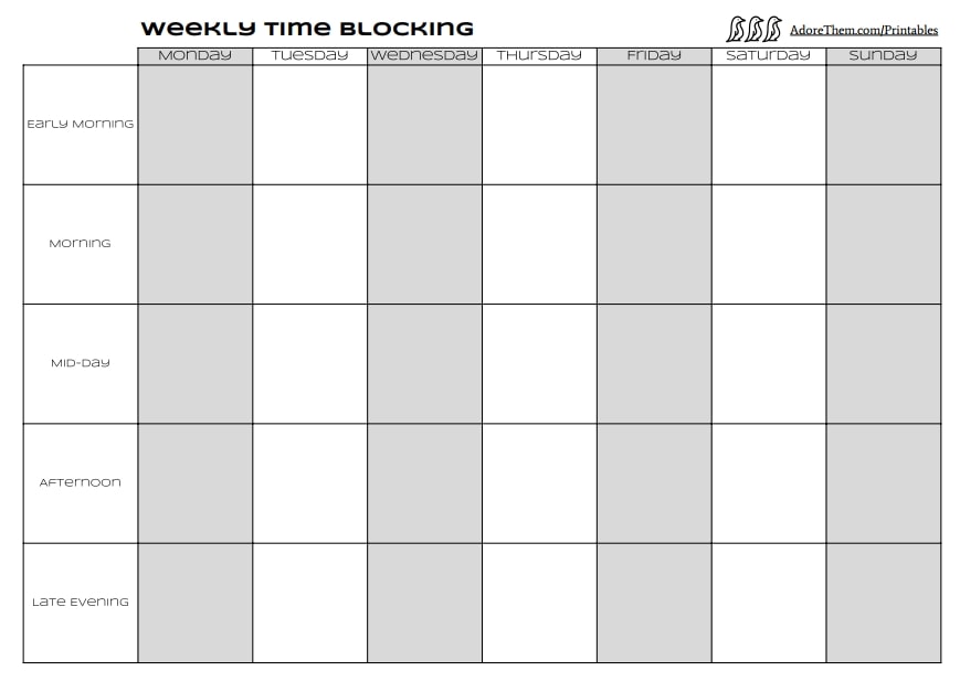 black calendar template for blocking time in a day 13