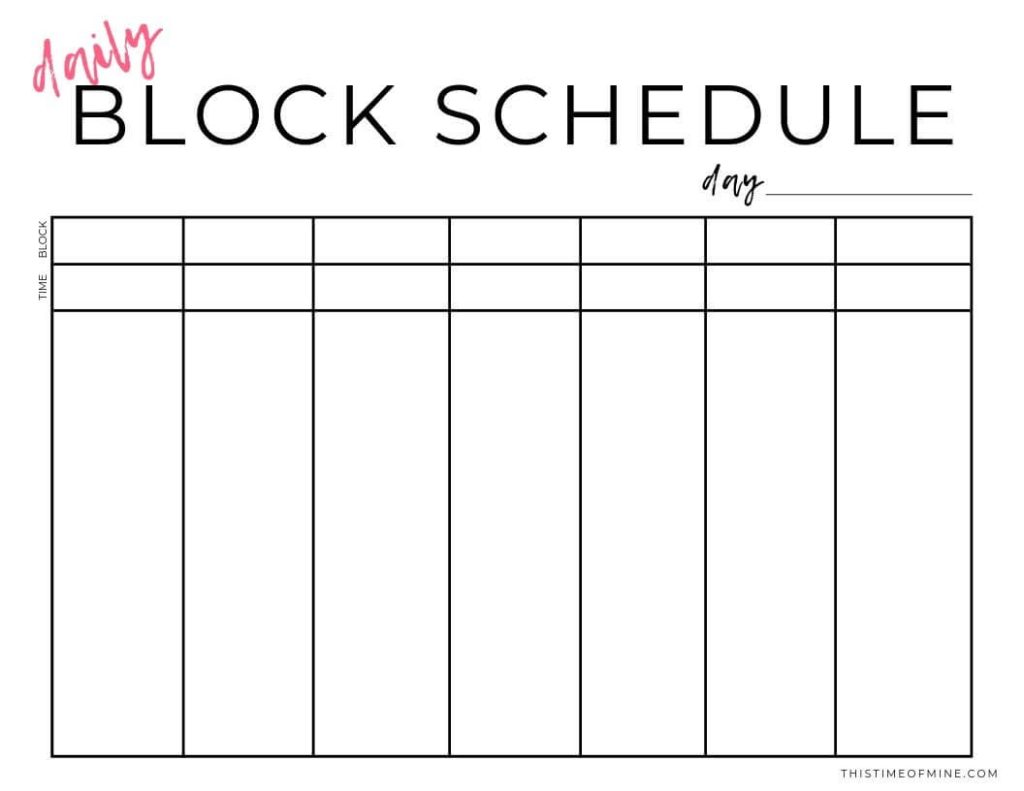 black calendar template for blocking time in a day 19