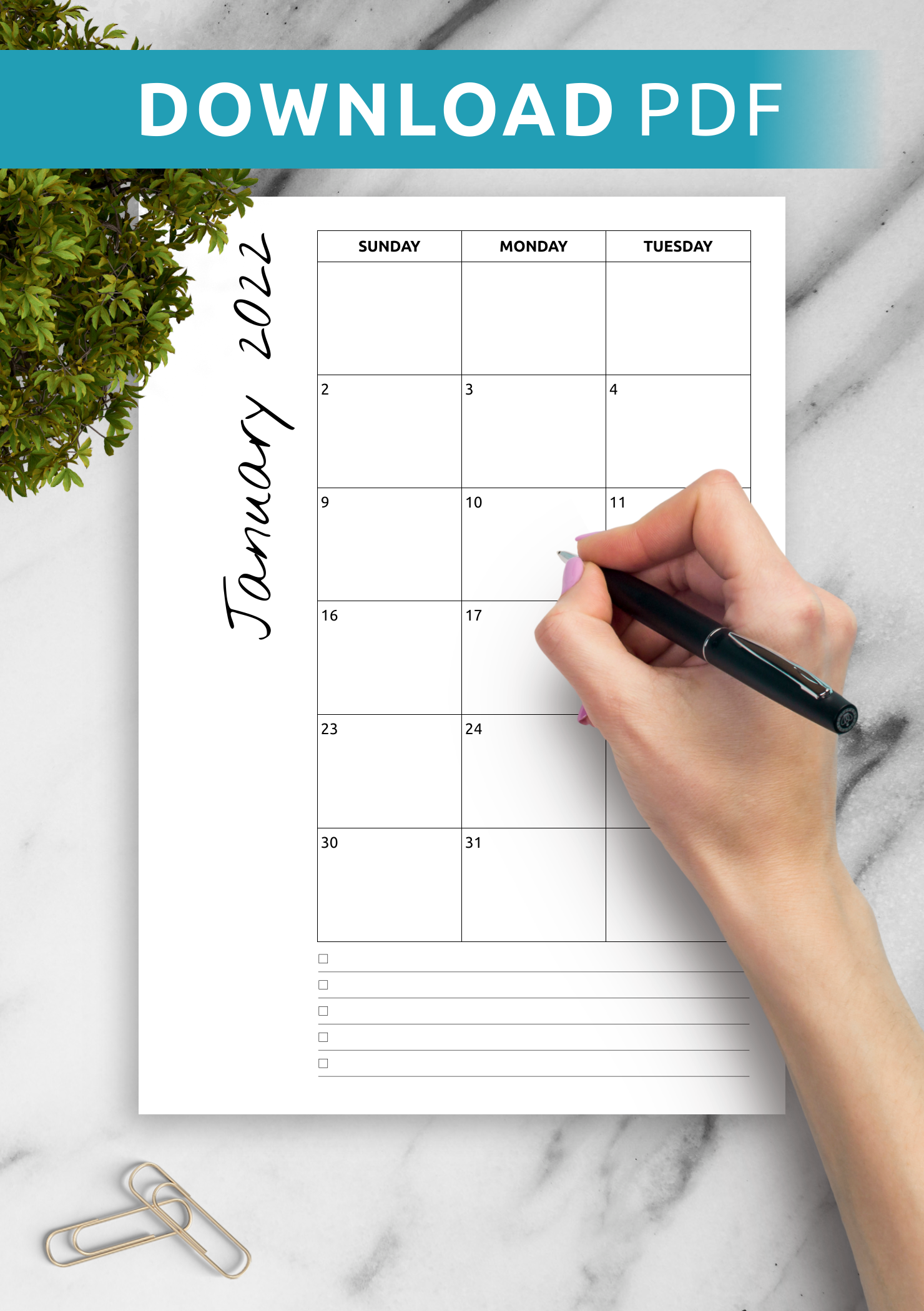 calendar template with notes section 1