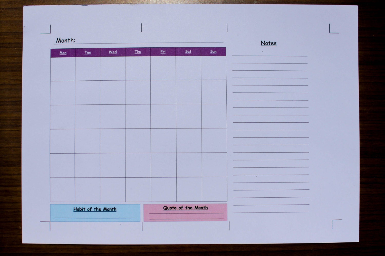 calendar template with notes section 10