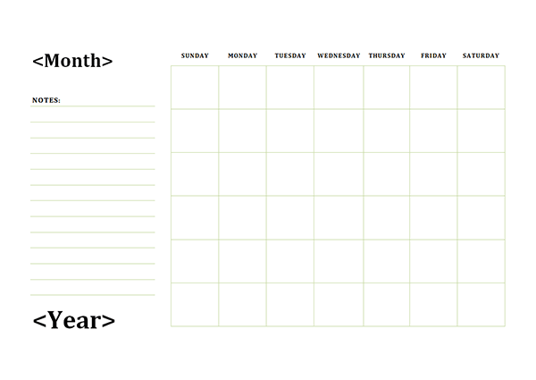 calendar template with notes section 11