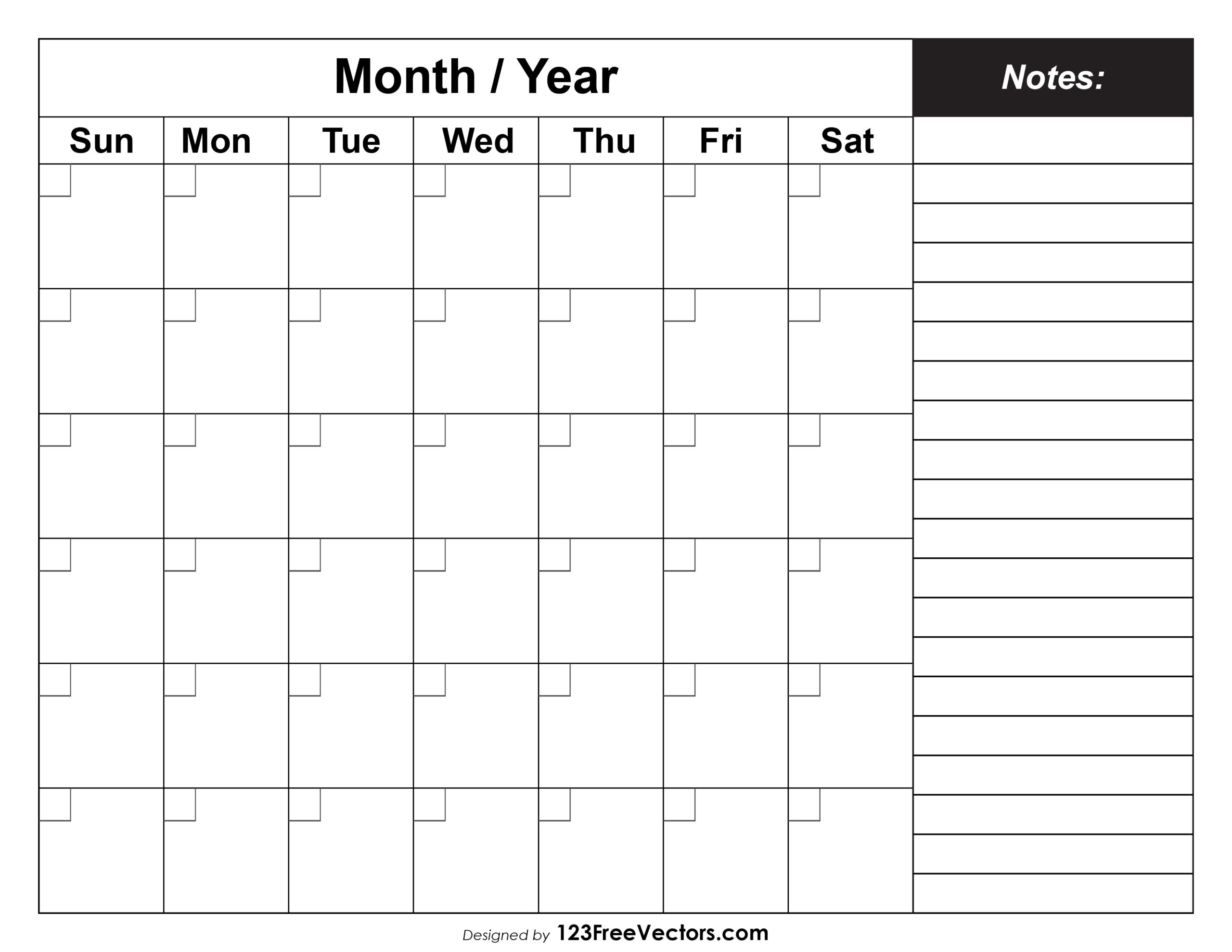 calendar template with notes section 12