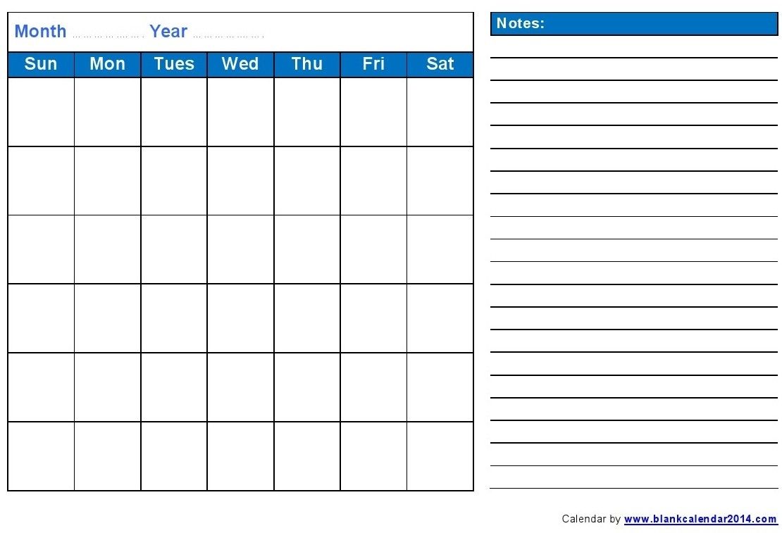 calendar template with notes section 20