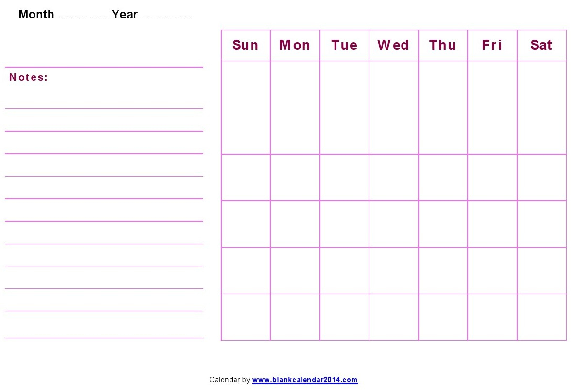 calendar template with notes section 22