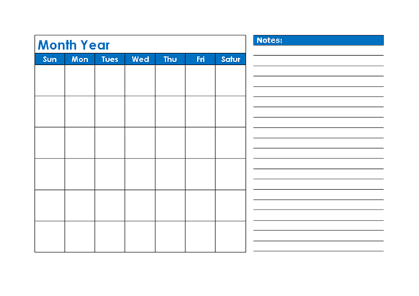 calendar template with notes section 25