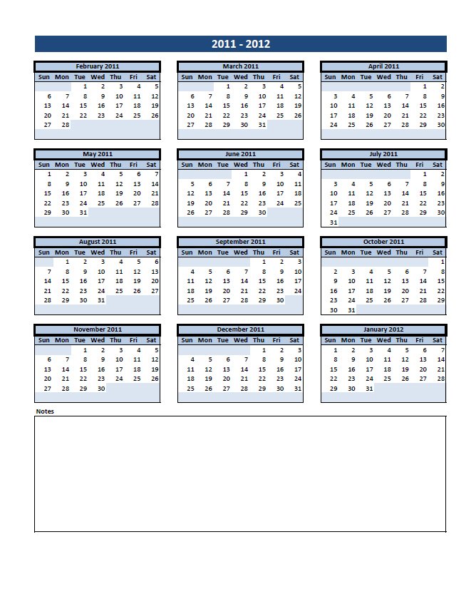 calendar template with notes section 27