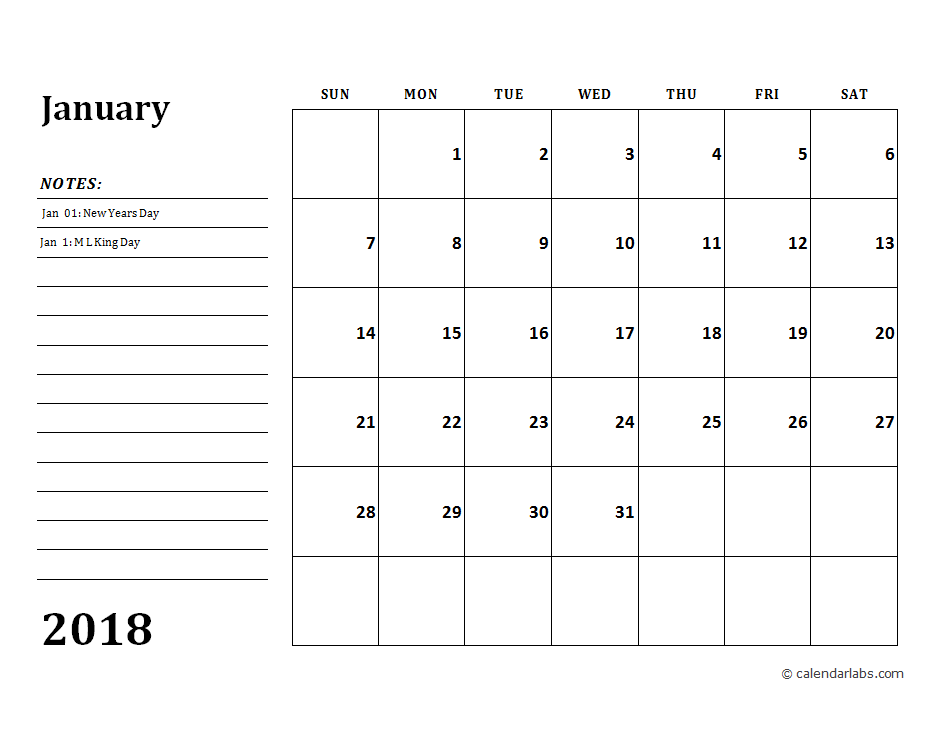 calendar template with notes section 46